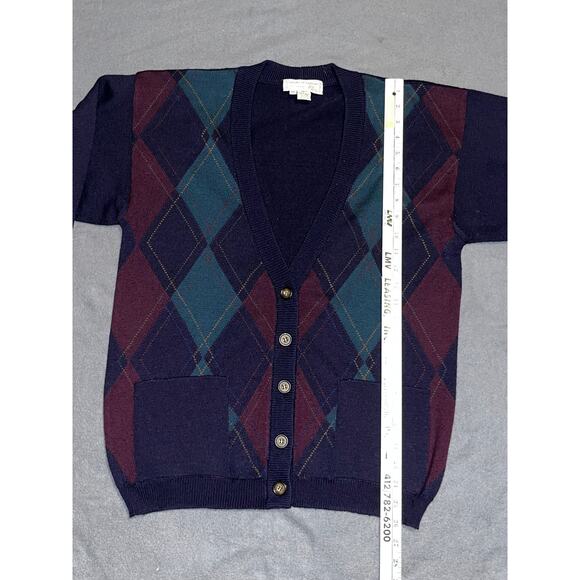 Tricots St. Raphael Argyle Sweater Set Navy Green Red Cardigan Vest Wool - Picture 8 of 12